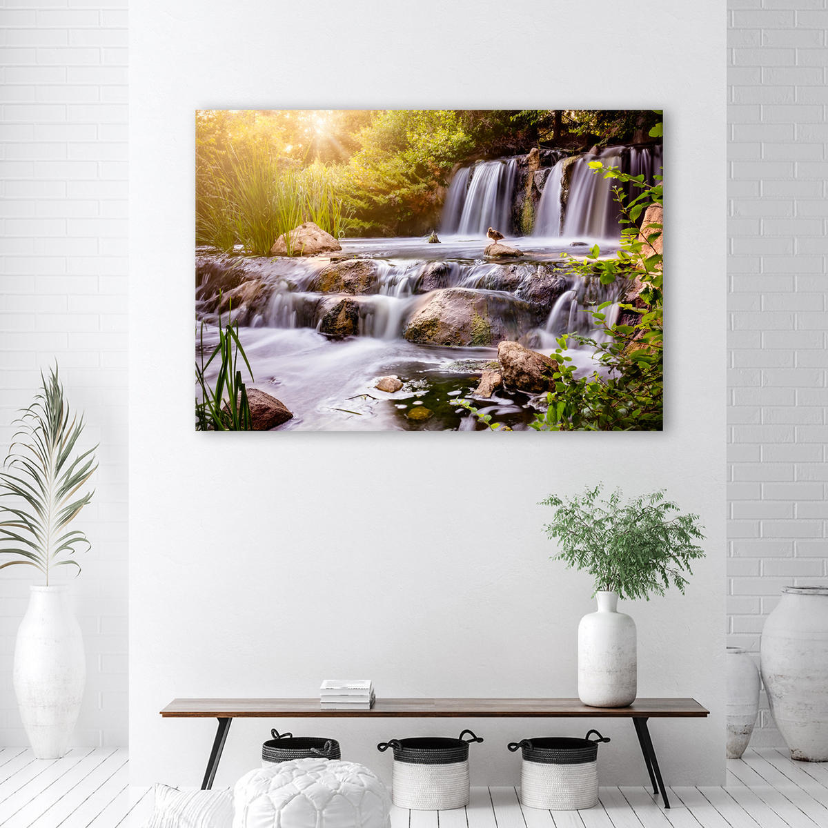 WANDBILD wasserfall bei sonnenuntergang - Weiß, Textil (60/40cm) - Feeby