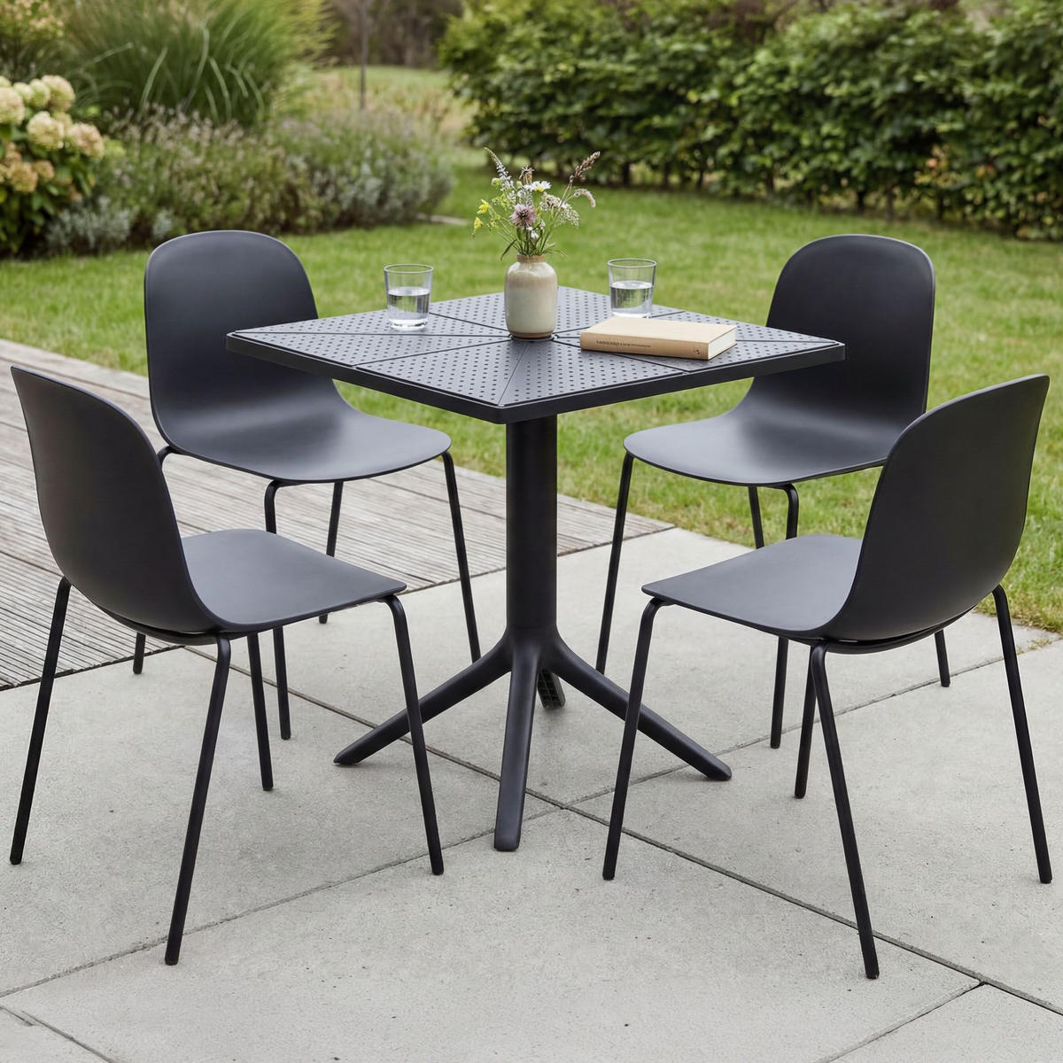 GARTENSITZGRUPPE 4 Kunststoff Schwarz - Schwarz, Kunststoff - CLP