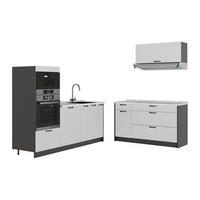 KÜCHENZEILE Fame-Line, Weiß Landhaus/Anthrazit, 340 cm, AP Marmor - Anthrazit/Weiß, Holzwerkstoff (340/153.6/60cm) - Vicco