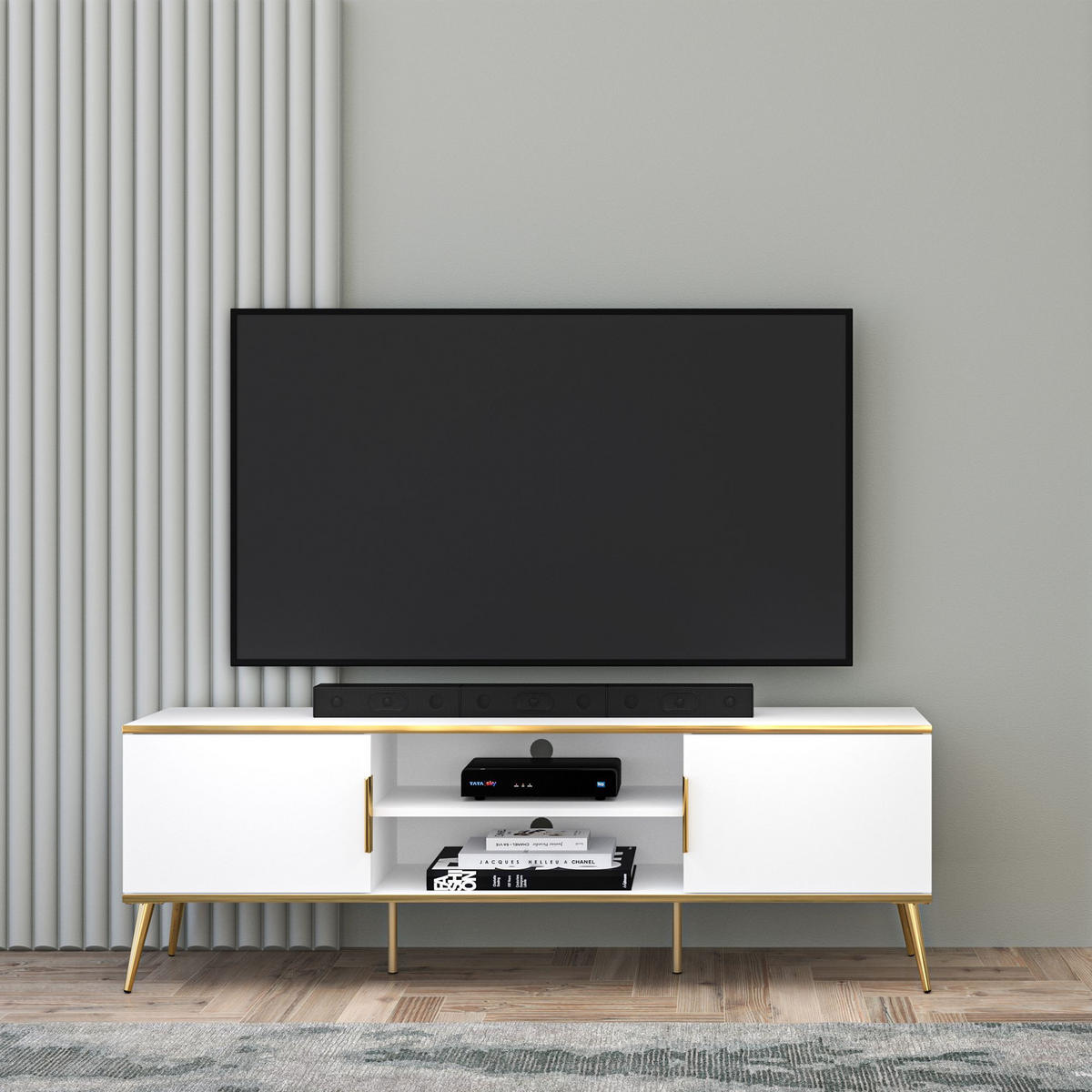 LOWBOARD VELTI TV-Schrank,Weiß - Weiß, Holzwerkstoff (160/53/40cm) - KONSIMO®
