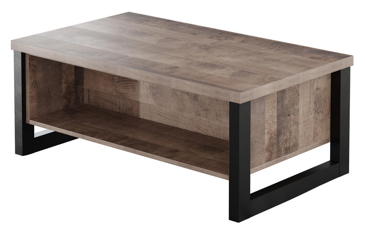 COUCHTISCH Eiche Tabak, schwarz 110 x 65 cm, Beistelltisch mit Ablage - Eichefarben/Schwarz, Holzwerkstoff (65/110/45cm) - Top.Furn