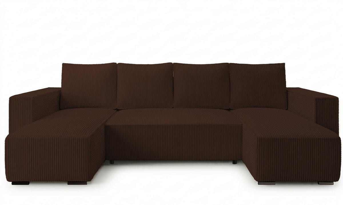 ECKSOFA CUDDY U, Eckcouch in U-Form mit Schlaffunktion und Bettkasten, Farbe: Braun, Cordstoff - Braun, Textil (305/85/140cm) - Storez24