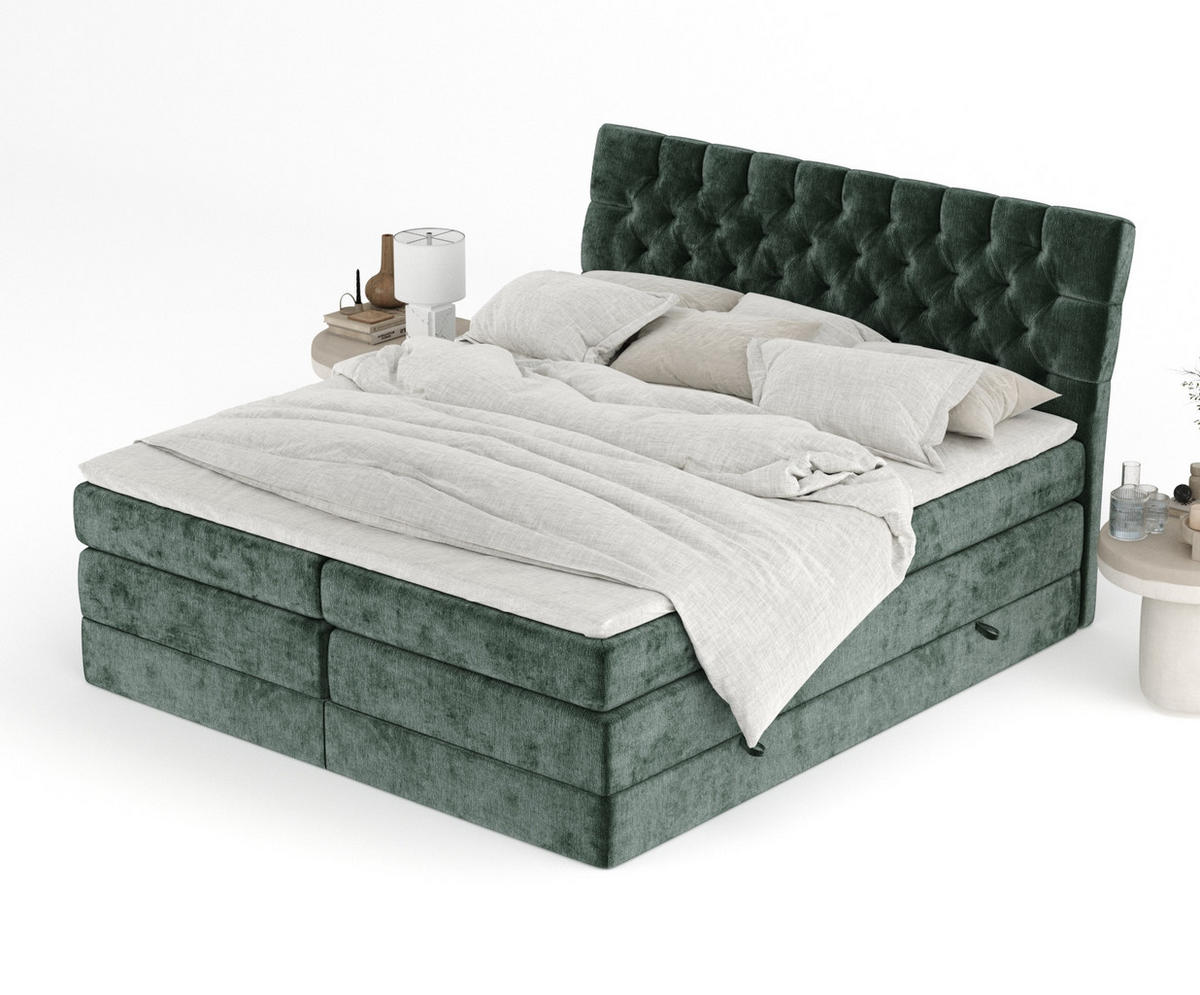 BOXSPRINGBETT Seraphine Grün 160/200 cm - Schwarz/Grün, Holz/Holzwerkstoff (160/200cm) - Maison de Reve
