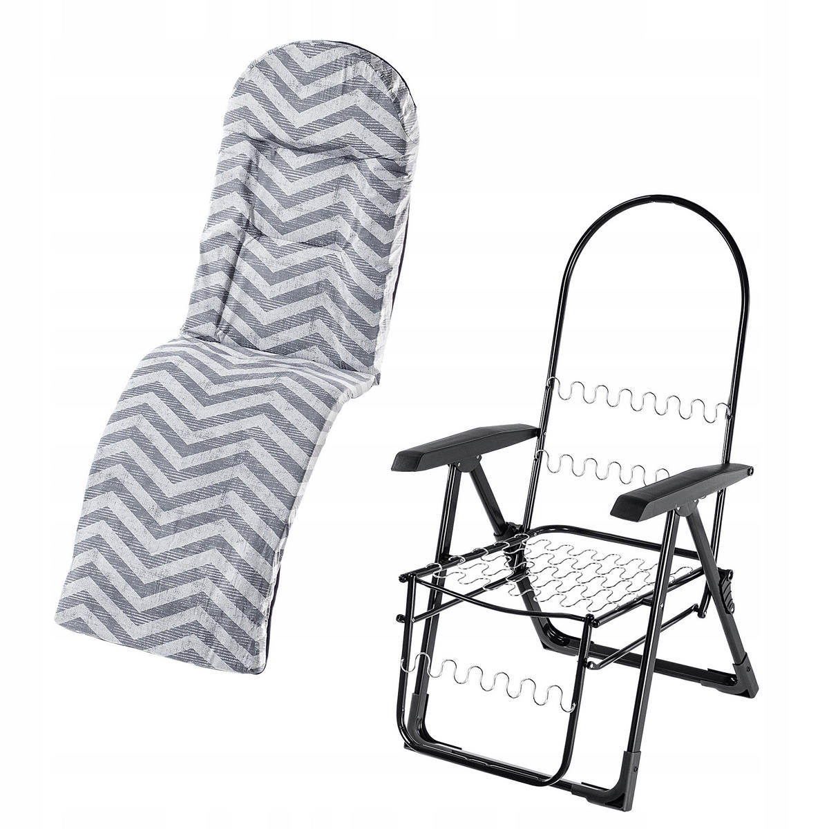 GARTENLIEGESTUHL 150 x 68 cm „Zigzag“ - Weiß/Grau, Metall (58/147cm) - KADAX