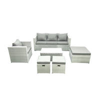 GARTENMÖBELSET mit 3-SITZER SOFA,COUCHTISCH Polyrattan Hellgrau-Mix 7-Sitzer - Hellgrau/Grau, Glas/Kunststoff - Fimous