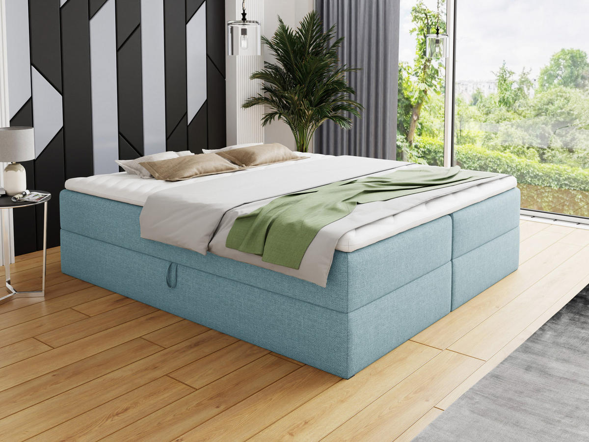 BOXBETT Base - 140x200 - blau (Vidar 83, Webstoff) - Blau/Schwarz, Holz/Holzwerkstoff (140/200cm) - Sofnet