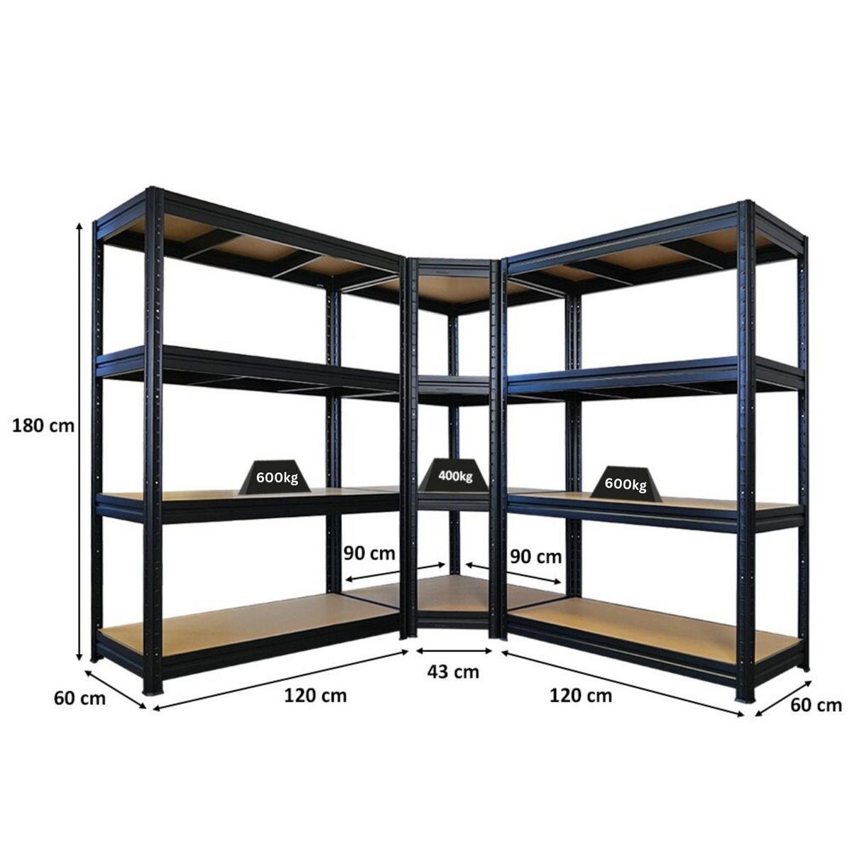 ECKREGAL SparSet mit 2x Schwerlastregal Dino 180 x 120 x 60 cm Schwarz - Schwarz, Metall (210/180/60cm) - PROREGAL