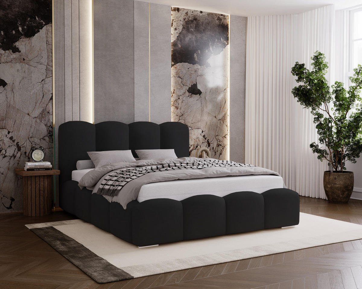 POLSTERBETT 140x200 cm Zenna mit Lattenrost, Bettkasten, Schwarz - Schwarz, Holz/Textil (140/200cm) - Emporius