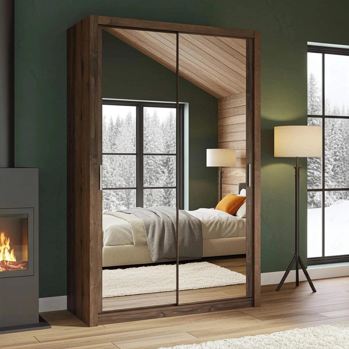 SCHIEBETÜRENSCHRANK Tamiza 150/215/62 mit Spiegel - Silberfarben/Braun, Holzwerkstoff/Kunststoff (150/215/62cm) - Ravio