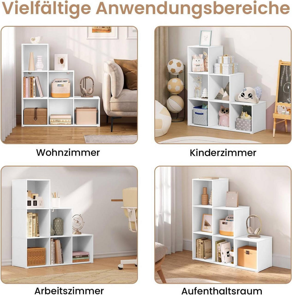 REGALE Bücherregal mit 6 Fächern, 90,5x90,5x30 cm, Weiß - Weiß, Holzwerkstoff (90.5/90.5/30cm) - Woltu