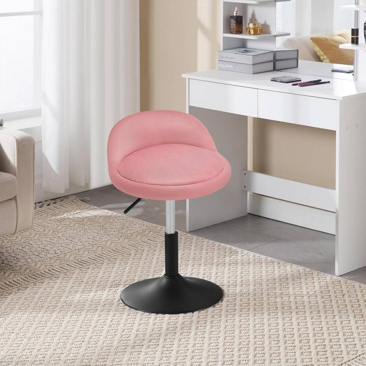 BARHOCKER 2er Set, Samt, Rosa+Schwarz - Schwarz/Rosa, Textil/Metall (38.5/49.5/43cm) - Woltu