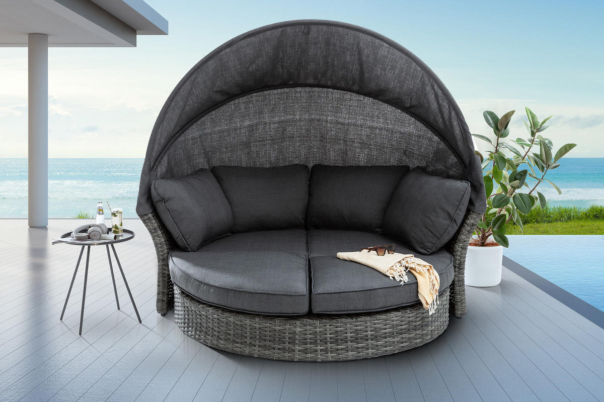 SONNENINSEL SEATTLE Polyrattan Grau 178105 cm - Grau, Textil/Metall (195/168/178cm) - riess-ambiente