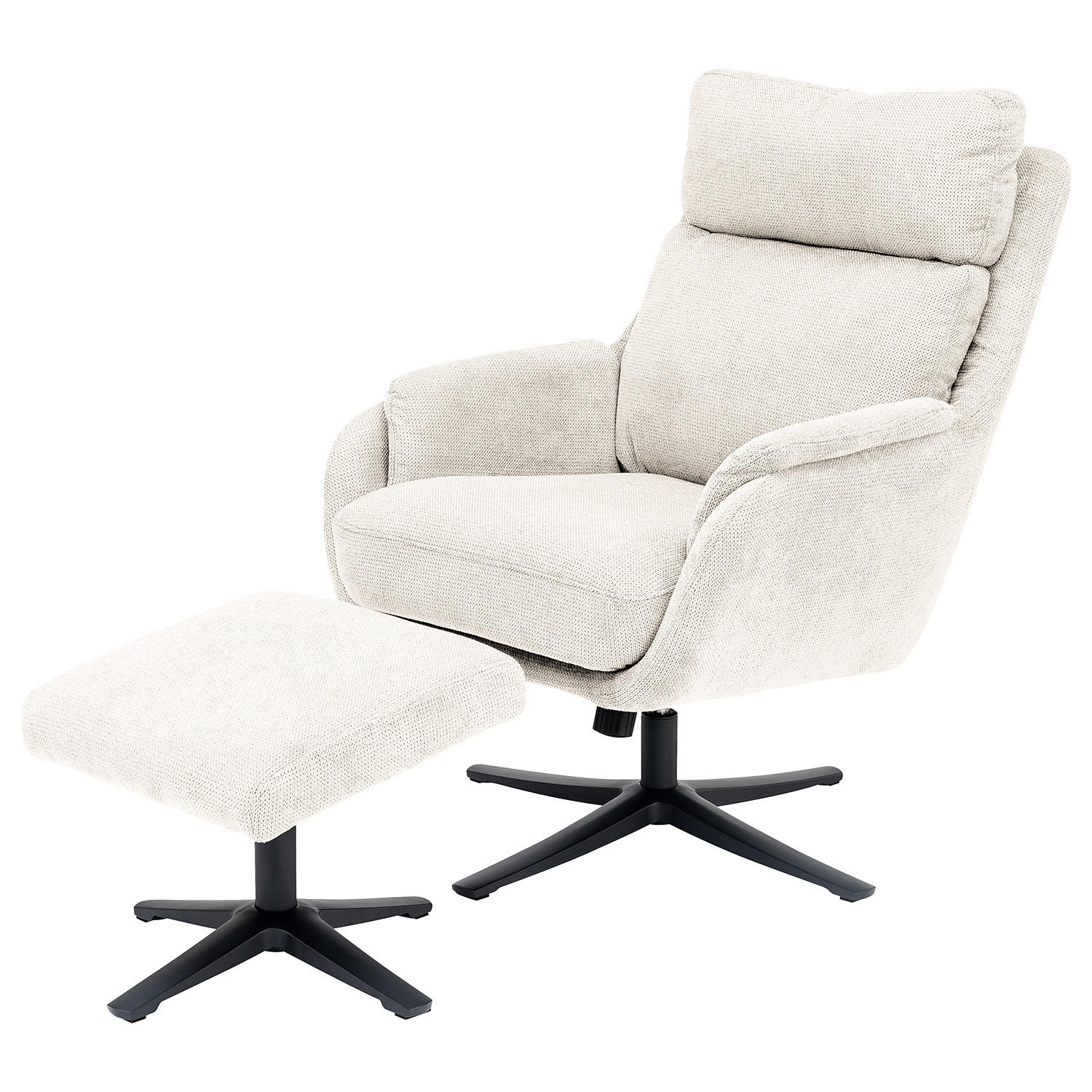 RELAXSESSEL mit Hocker - Creme/Schwarz, Textil/Metall (74/102/89cm) - home24
