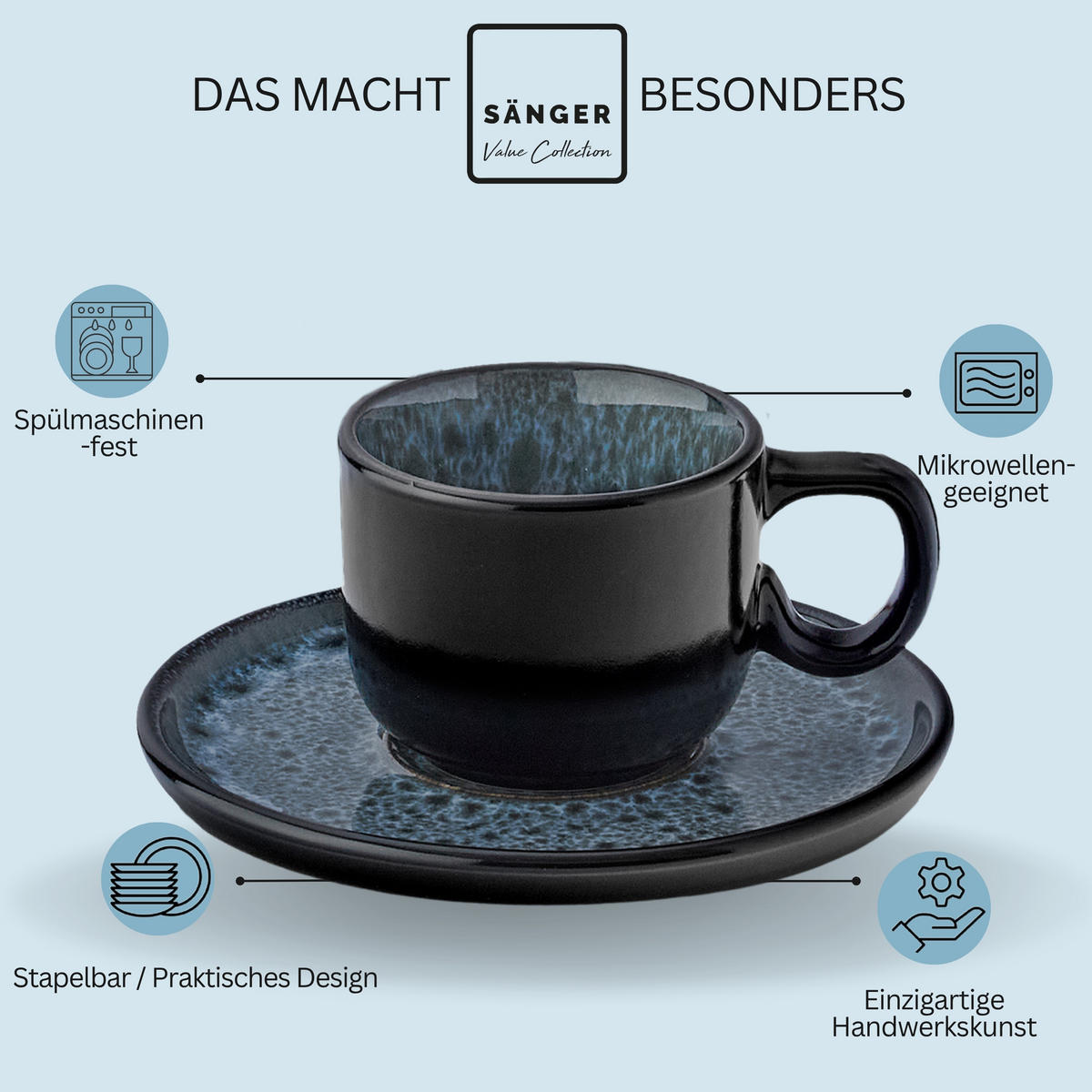 ESPRESSOTASSEN SET MANILA - 12 teilig aus Steingut - Blau, Stein (0.08L) - Sänger