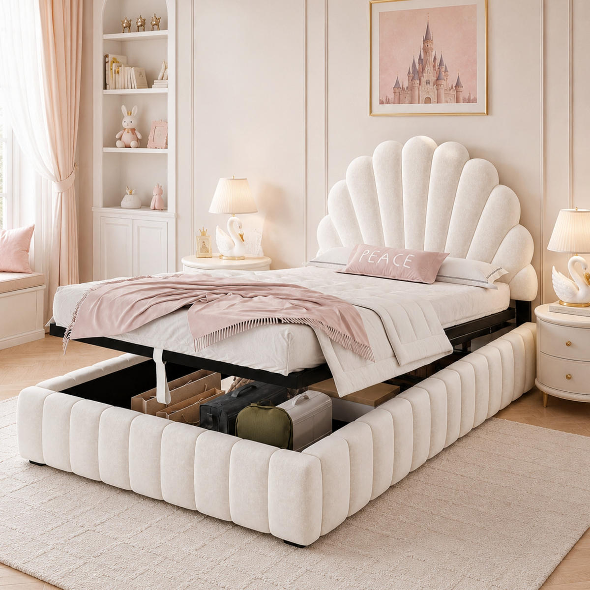 POLSTERBETT 90x200 cm Beige Samt mit Stauraum - Beige, Textil (90/200cm) - FLIEKS
