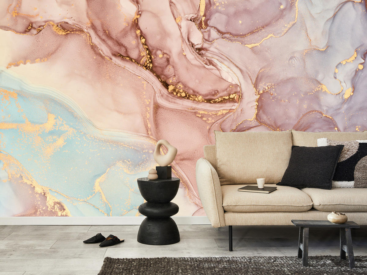 FOTOTAPETE für Wohnzimmer Bunte Marmor Abstraktion 250x175 - Blau/Beige, Papier (250/175cm) - Muralo