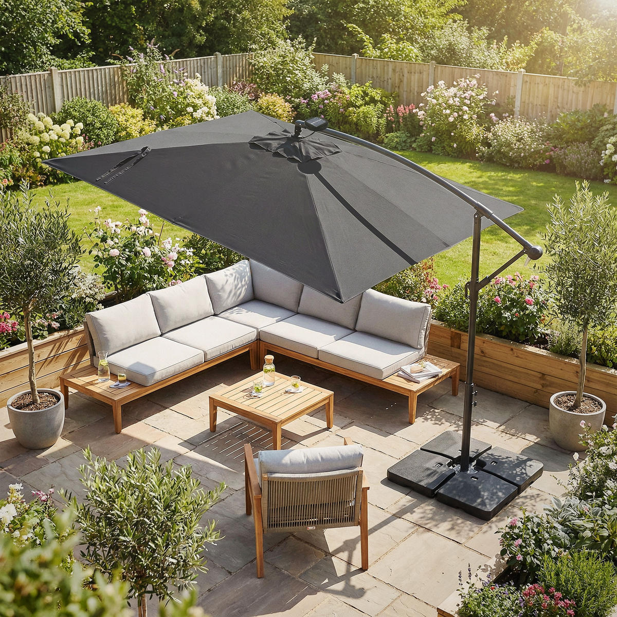 AMPELSCHIRM Ø 330 cm in Anthrazit aus Aluminium mit LED-Solar - Anthrazit, Metall (330/330cm) - ML-DESIGN