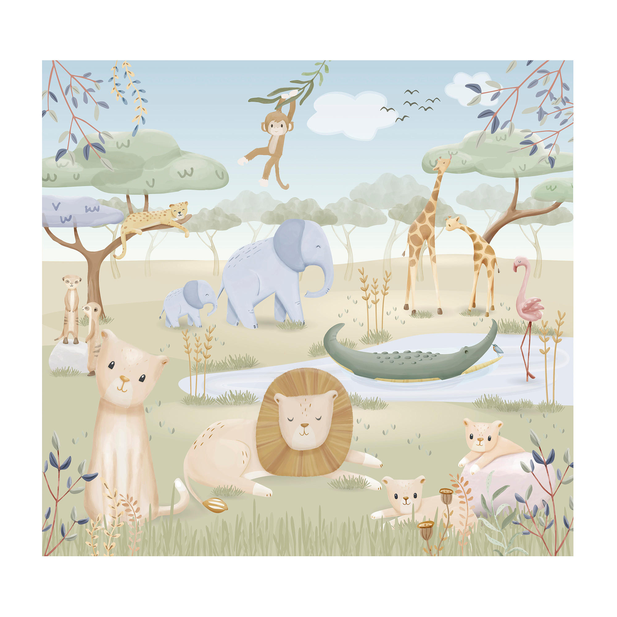 FOTOTAPETE Safari Friends 280x300cm - Multicolor, Papier/Kunststoff (300/0.1cm) - Little Dutch