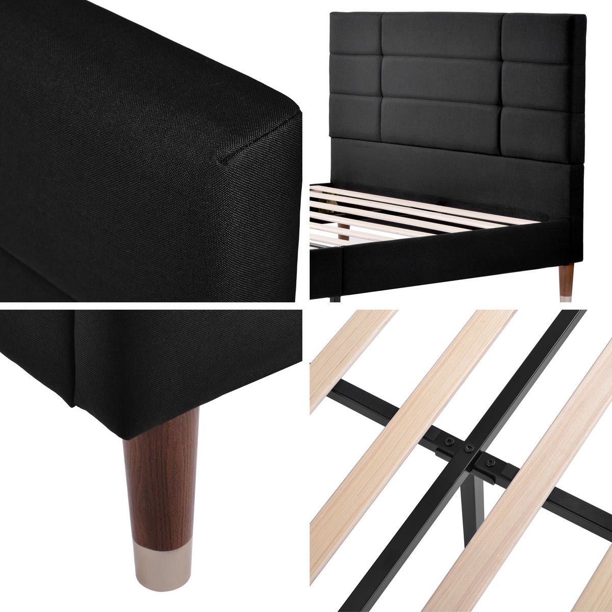 POLSTERBETT 140/200 cm Schwarz mit Kopfteil und Lattenrost - Schwarz, Holz (140/200cm) - OKWISH