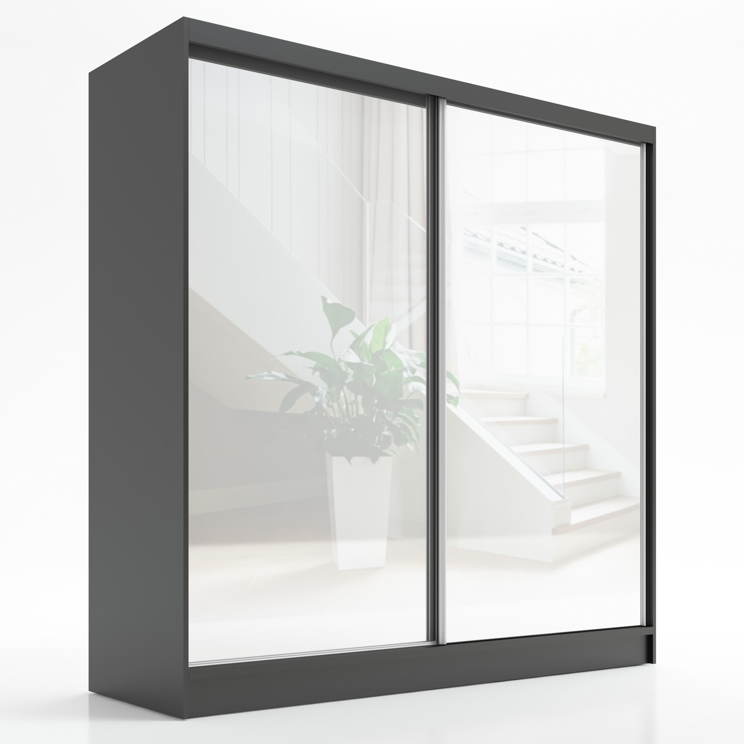 A&J MöbelLand Schwebetürenschrank Schwarz 200x215x59.5 cm