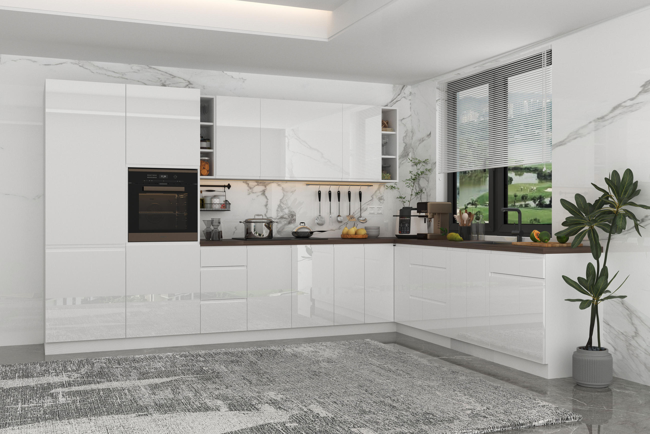 ECKKÜCHE 350 x 260 cm – Aspen KA4-M360 - in Weiß/Hochglanz - Weiß, Holz (610/212/58cm)