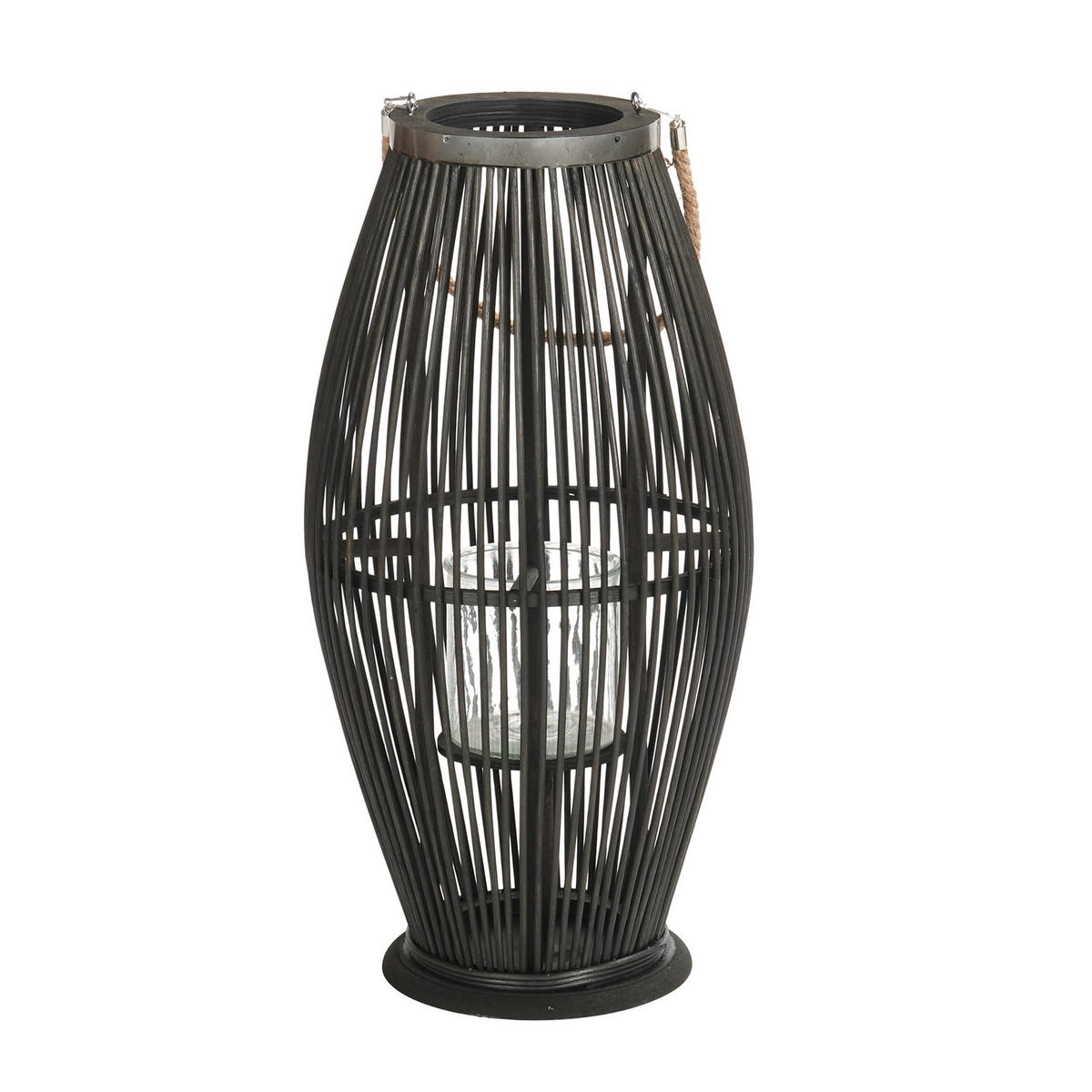 LATERNE Zya 60 Bambus, mit Henkel und Glaseinsatz schwarz - Schwarz, Holz (30/60/30cm) - CREEDWOOD