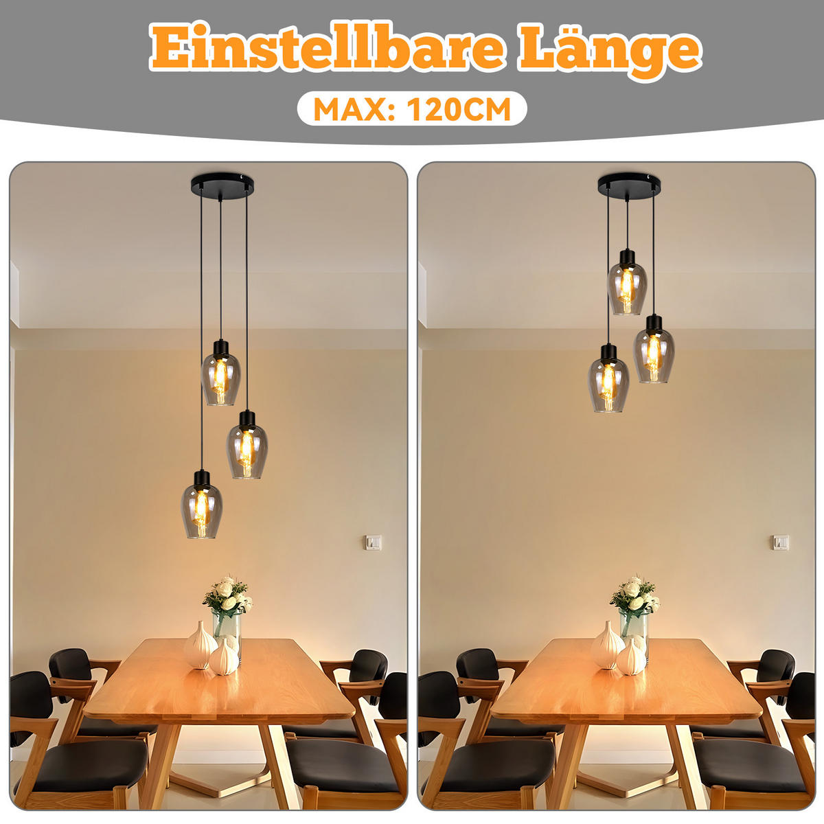 PENDELLEUCHTE Paul 22/22/120 cm - Schwarz, Glas (22/22/120cm) - ZMH