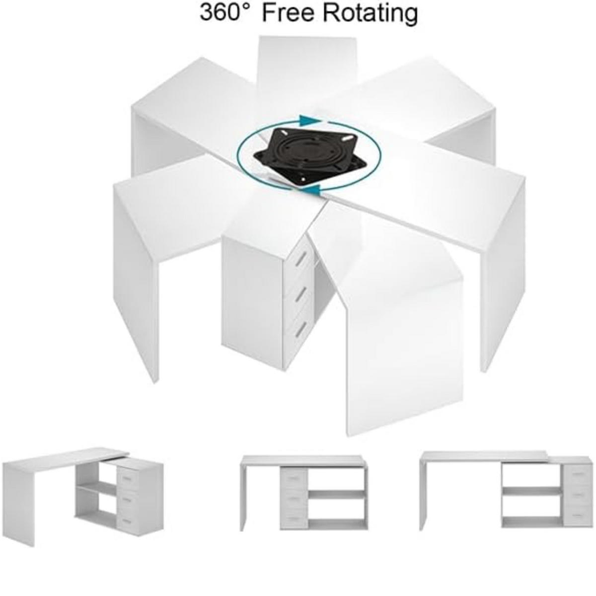 SCHREIBTISCH drehbar mit Schubladen 140 x 50 x 76 cm - Weiß, Holzwerkstoff/Metall (50/140/76cm) - Quality Elegance