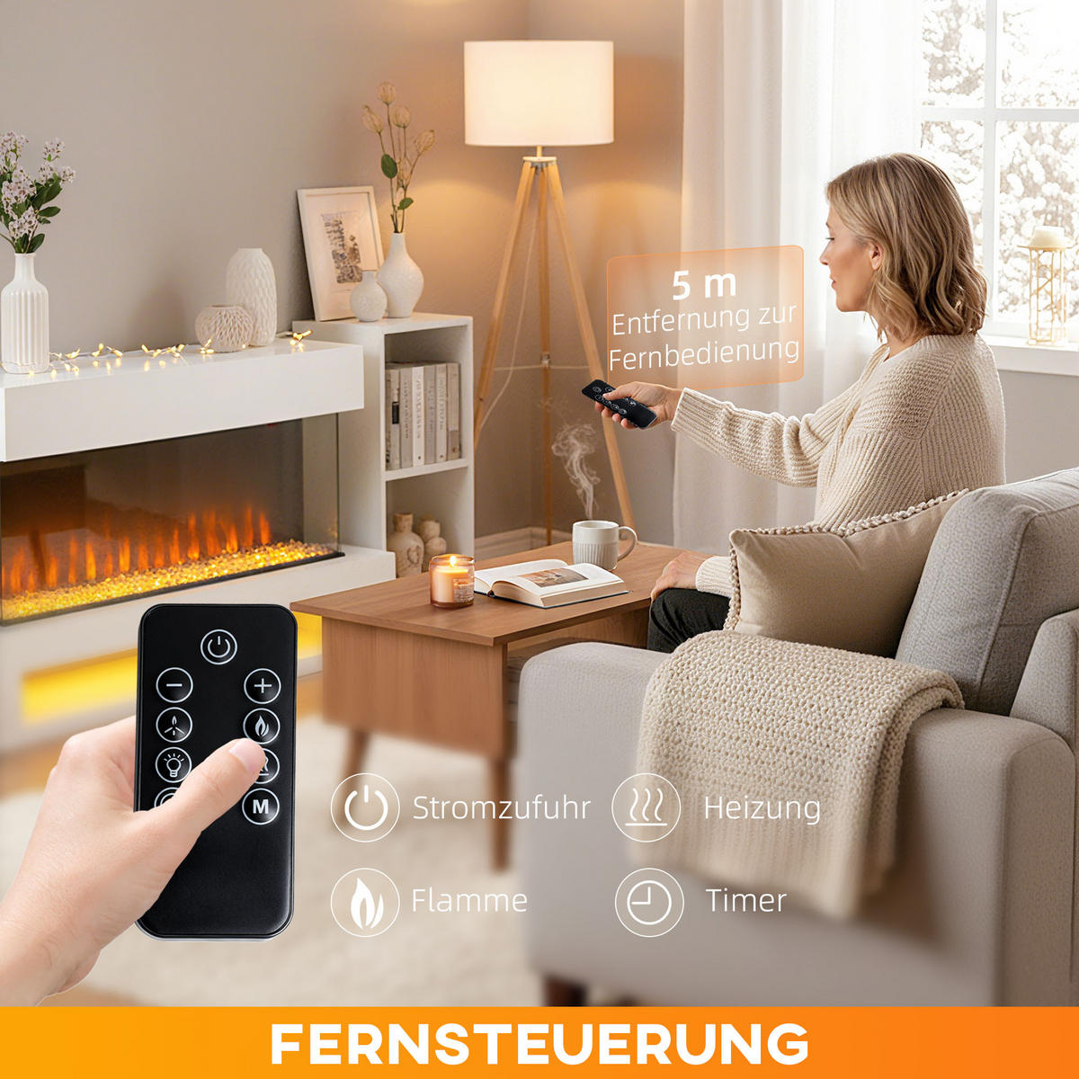 ELEKTROKAMIN mit 11 Flammenfarben 10 Kristallbett-Farben 1000W/2000W Weiß - Weiß, Metall (30/68/110cm) - HOMCOM