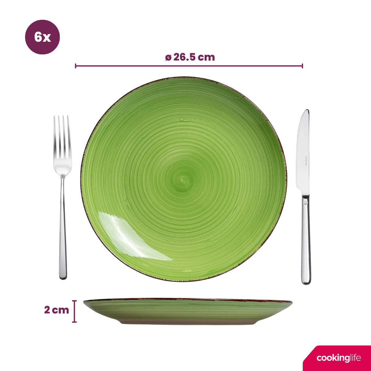 COOKINGLIFE Geschirrset Delice Grün 18-teilig / 6 Personen - 6 Speiseteller, 6 Suppenteller und 6 Frühstücksteller - Grün, Keramik (2/2/1cm) - Cookinglife