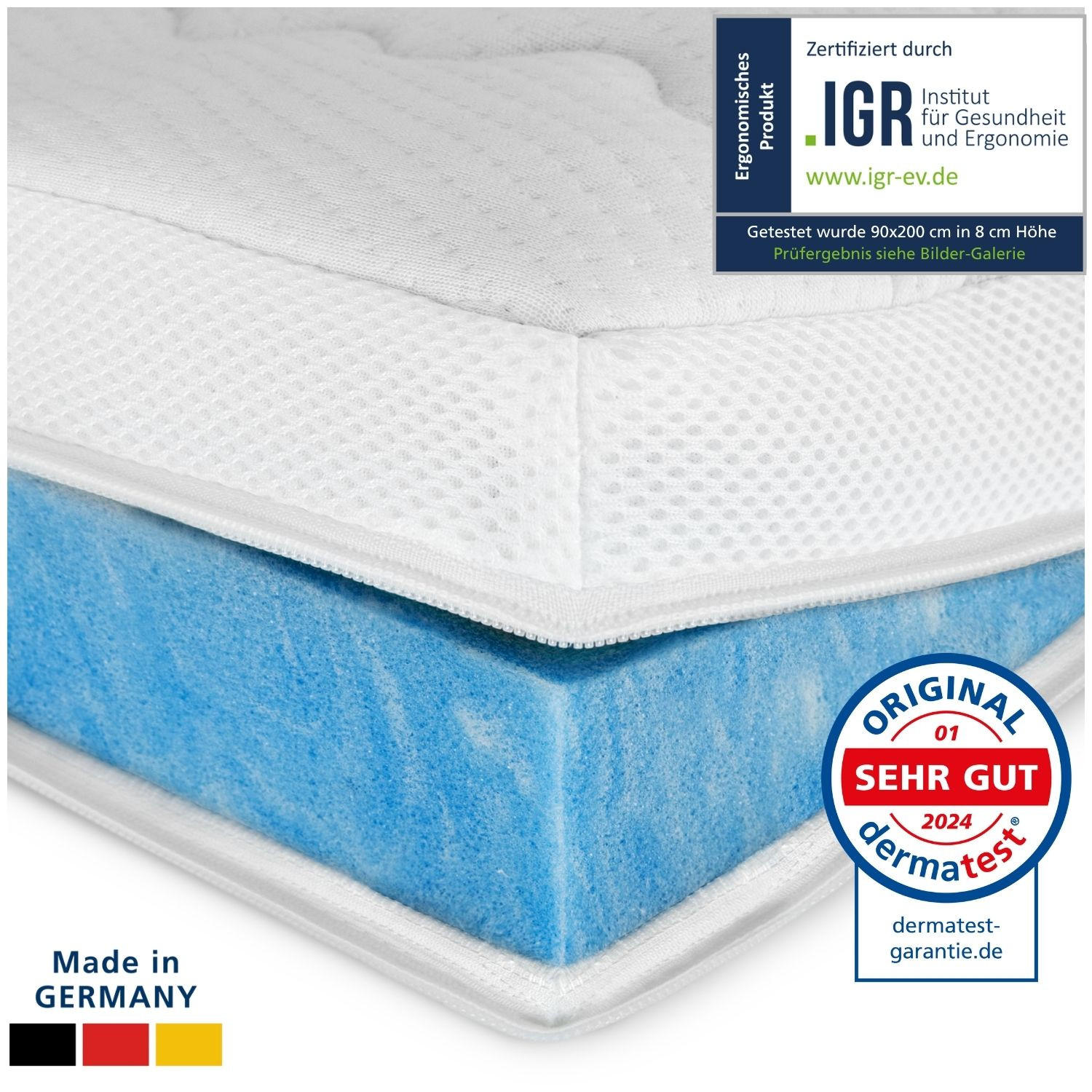 GELSCHAUM TOPPER 180/200 cm - 8cm Höhe & Tencel Bezug - Weiß, Textil (180/200cm) - AM Qualitätsmatratzen