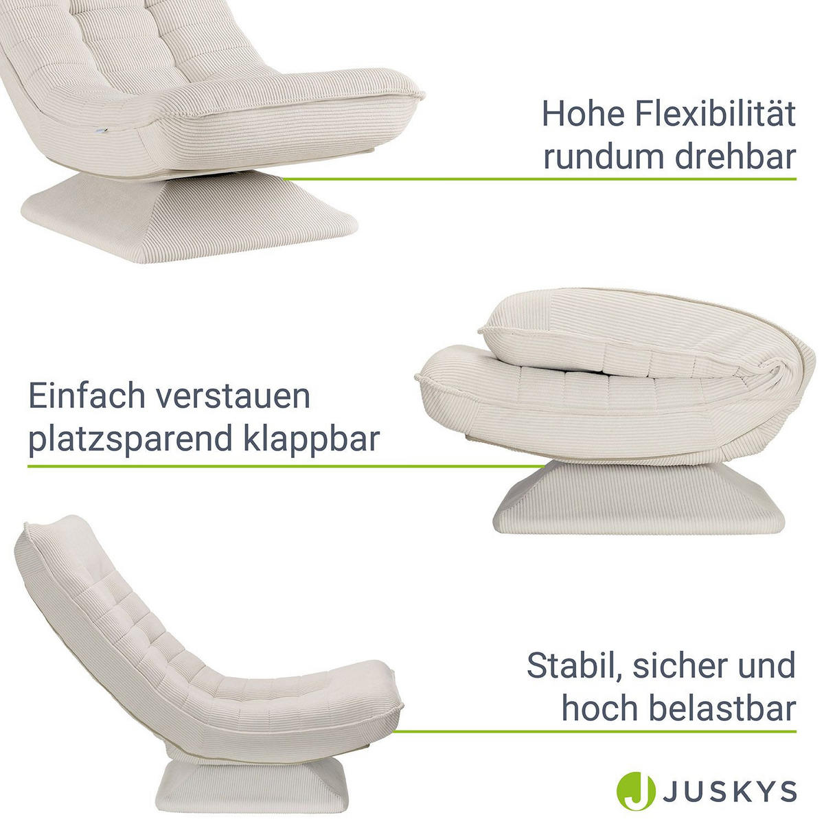 RELAXSESSEL Korsika Cord beige - Beige, Textil (58/85/100cm) - Juskys