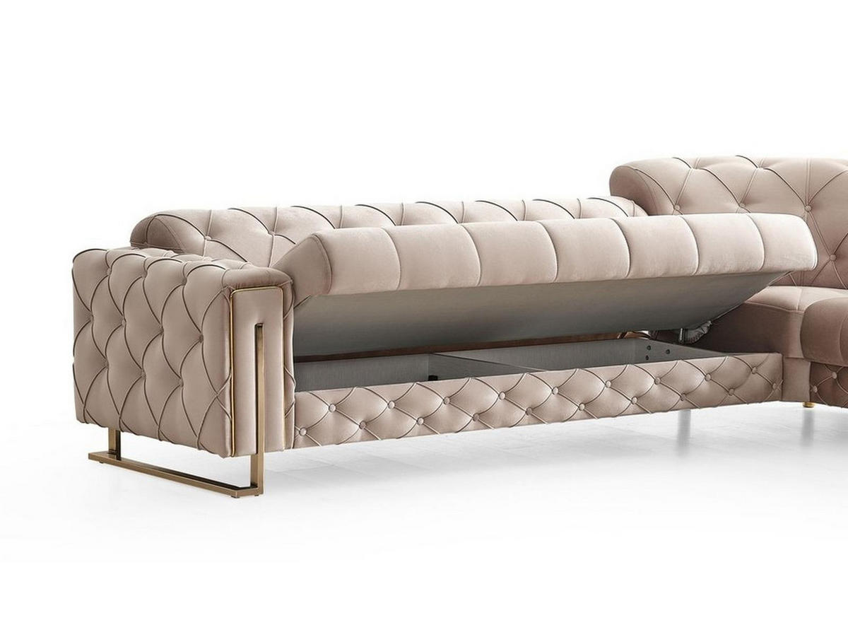 ECKSCHLAFSOFA Shimla Beige - Langer Schenkel Links - Beige, Holzwerkstoff/Kunststoff (310/245cm)