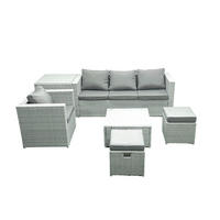 GARTENMÖBELSET mit 3-SITZER SOFA,COUCHTISCH Polyrattan Hellgrau-Mix 6-Sitzer - Hellgrau/Grau, Glas/Kunststoff - Fimous