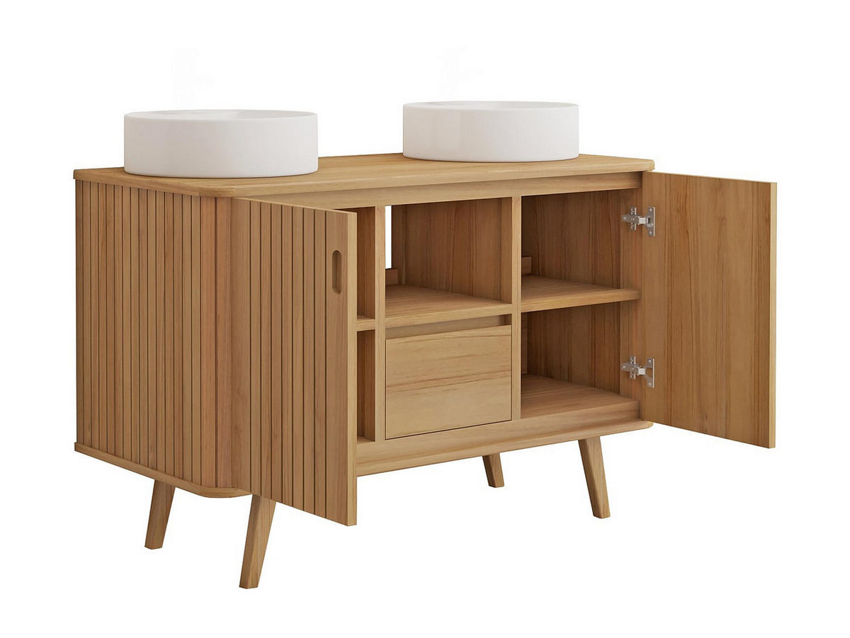 DOPPELWASCHTISCH - 120 cmcm x 55 cmcm - Holz, Platte - Naturfarben Hell - WAMENA - Naturfarben, Holz (120/80/55cm) - Vente-Unique