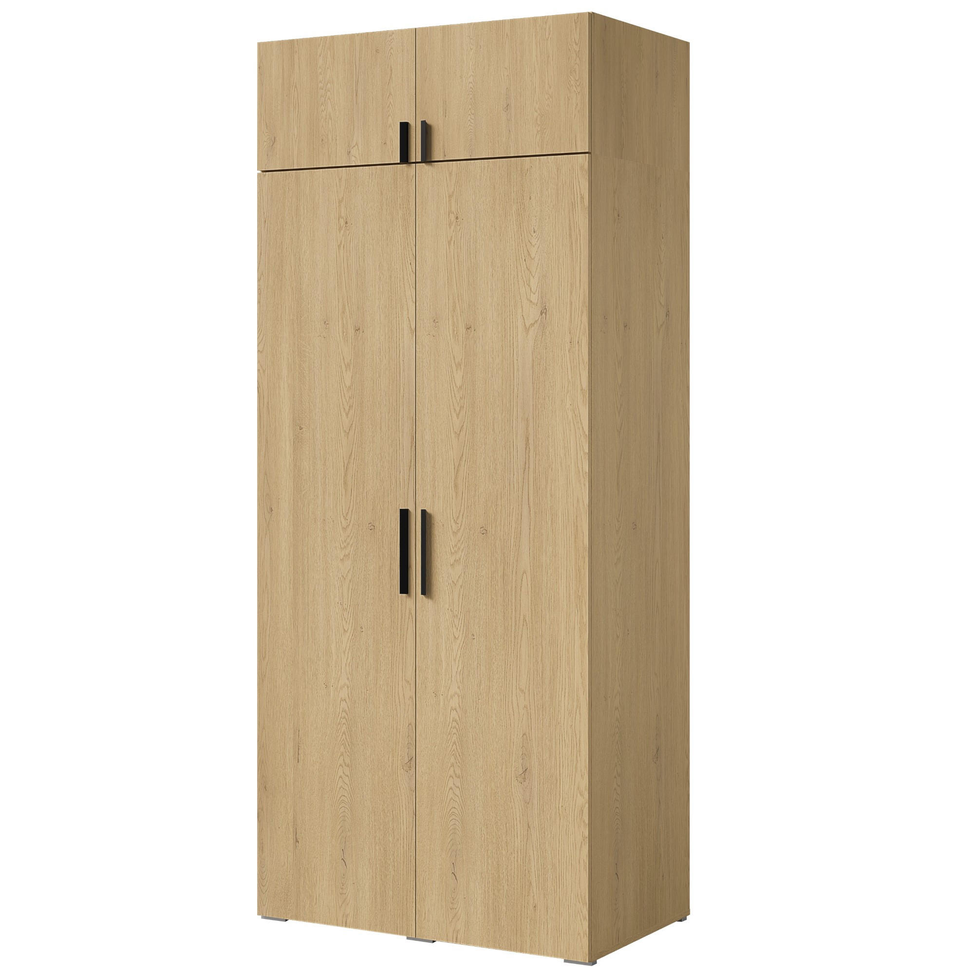 DREHTÜRENSCHRANK mit Aufsatz Napoli 2D 100 Eiche Cremona (schwarzer oder goldener Griff) - Eichefarben/Silberfarben, Holzwerkstoff/Kunststoff (100/35/60cm) - mzm24