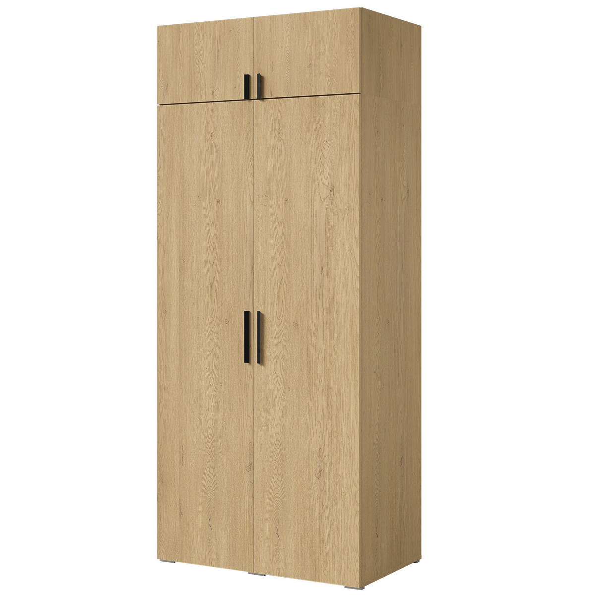 DREHTÜRENSCHRANK mit Aufsatz Napoli 2D 100 Eiche Cremona (schwarzer oder goldener Griff) - Eichefarben/Silberfarben, Holzwerkstoff/Kunststoff (100/35/60cm) - mzm24