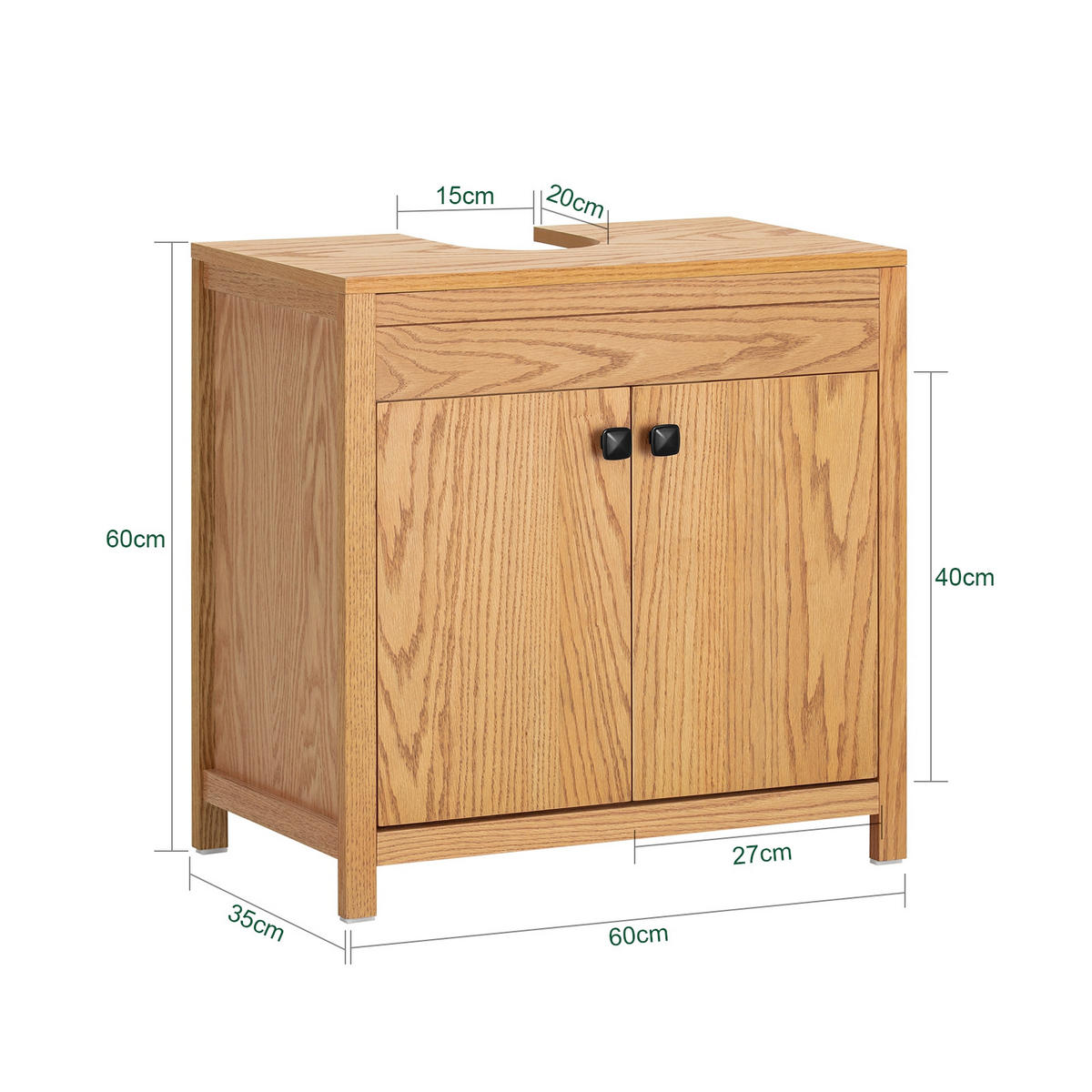 WASCHBECKENUNTERSCHRANK Natur - Hellbraun, Holzwerkstoff (60/60/35cm) - SoBuy