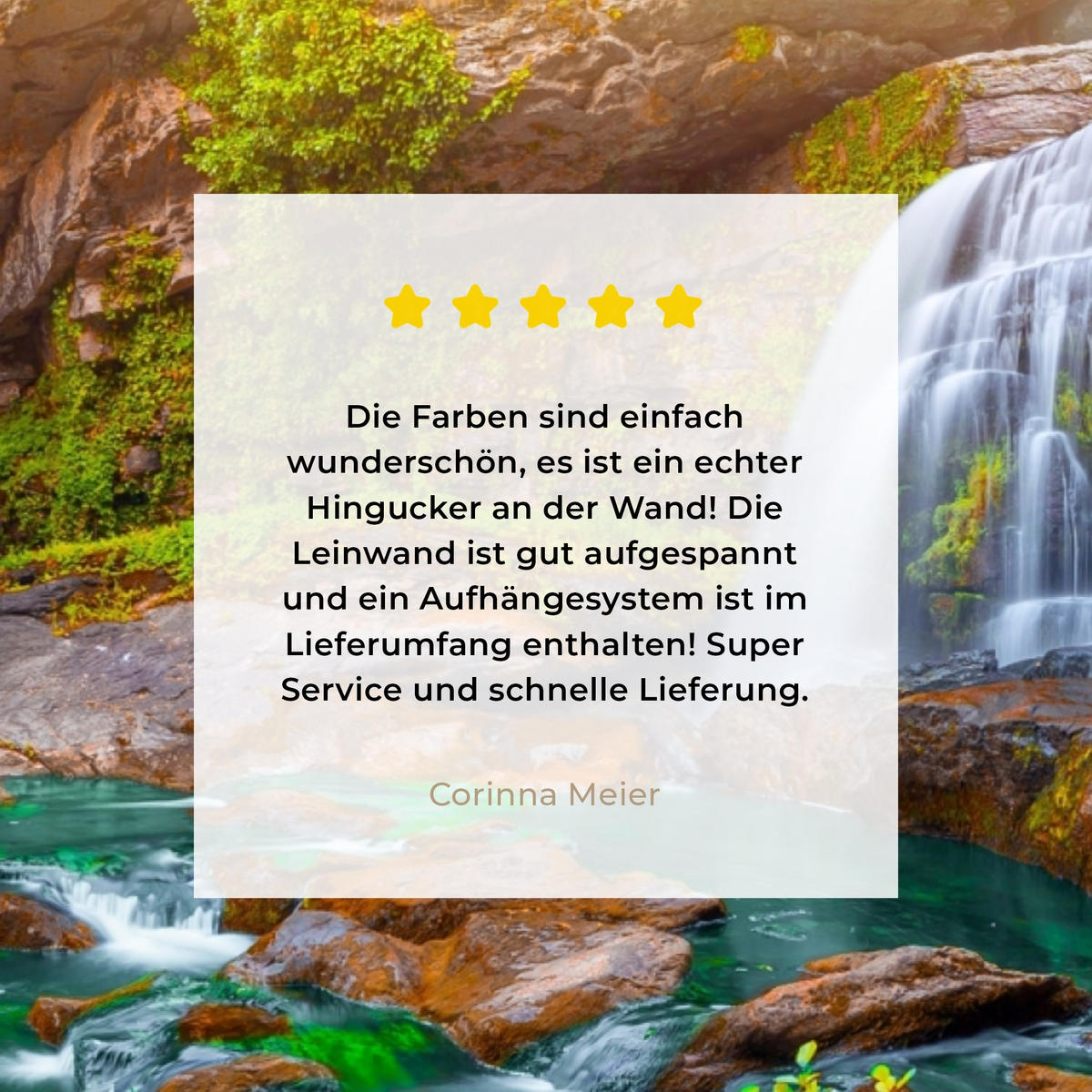 LEINWANDBILD Natur - Wasserfall - Pflanzen - Bäume - Sonne Wandbilder 80x60 cm - Olivgrün, Textil (80/60cm) - MuchoWow