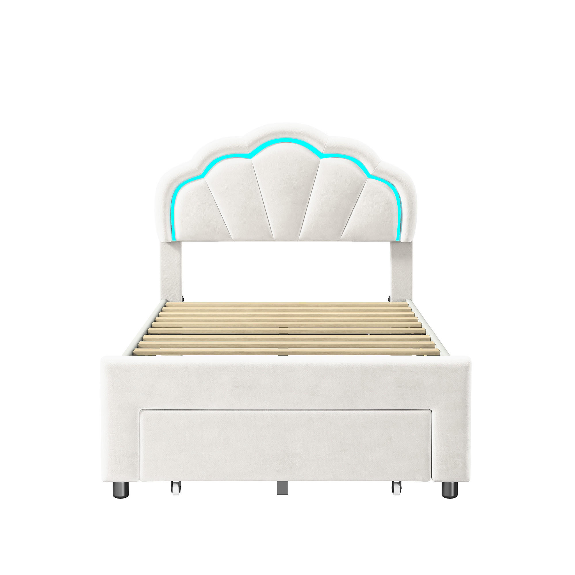 POLSTERBETT Modern mit RGB-LED & Metallschemel 90/200 cm Samt Weiß - Weiß, Textil (90/200cm) - Creahappy