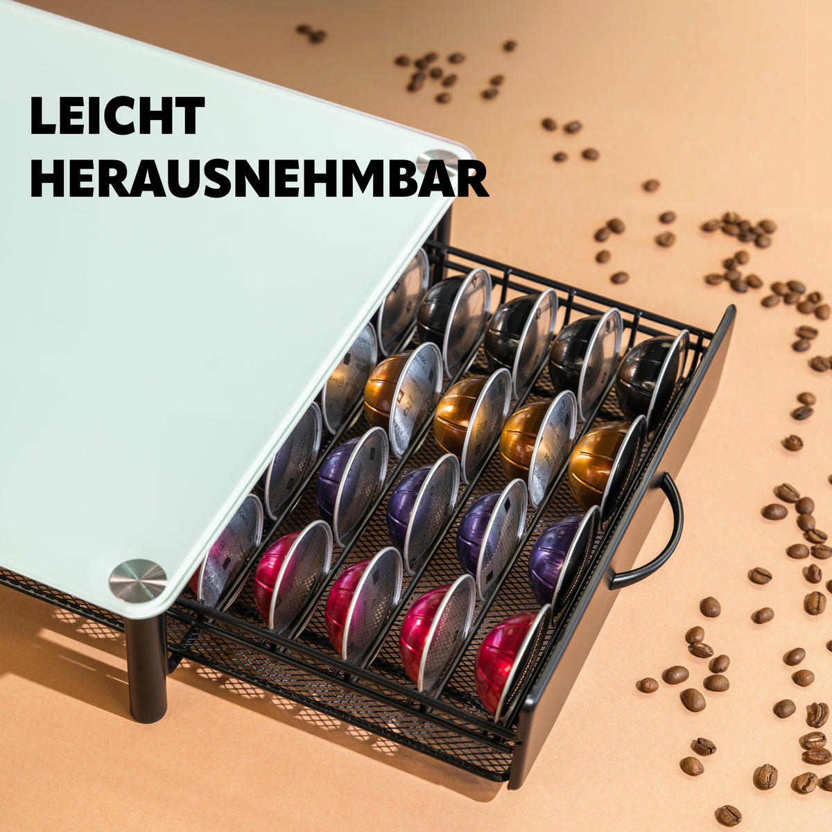 GLAS-KAPSELHALTER, für Nespresso, weiß - Weiß, Metall (33.5/9/41cm) - eluno