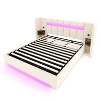 POLSTERBETT 180/200 cm Beige mit 2 USB und LED-Licht - Beige, Textil (180/200cm) - Oxeza