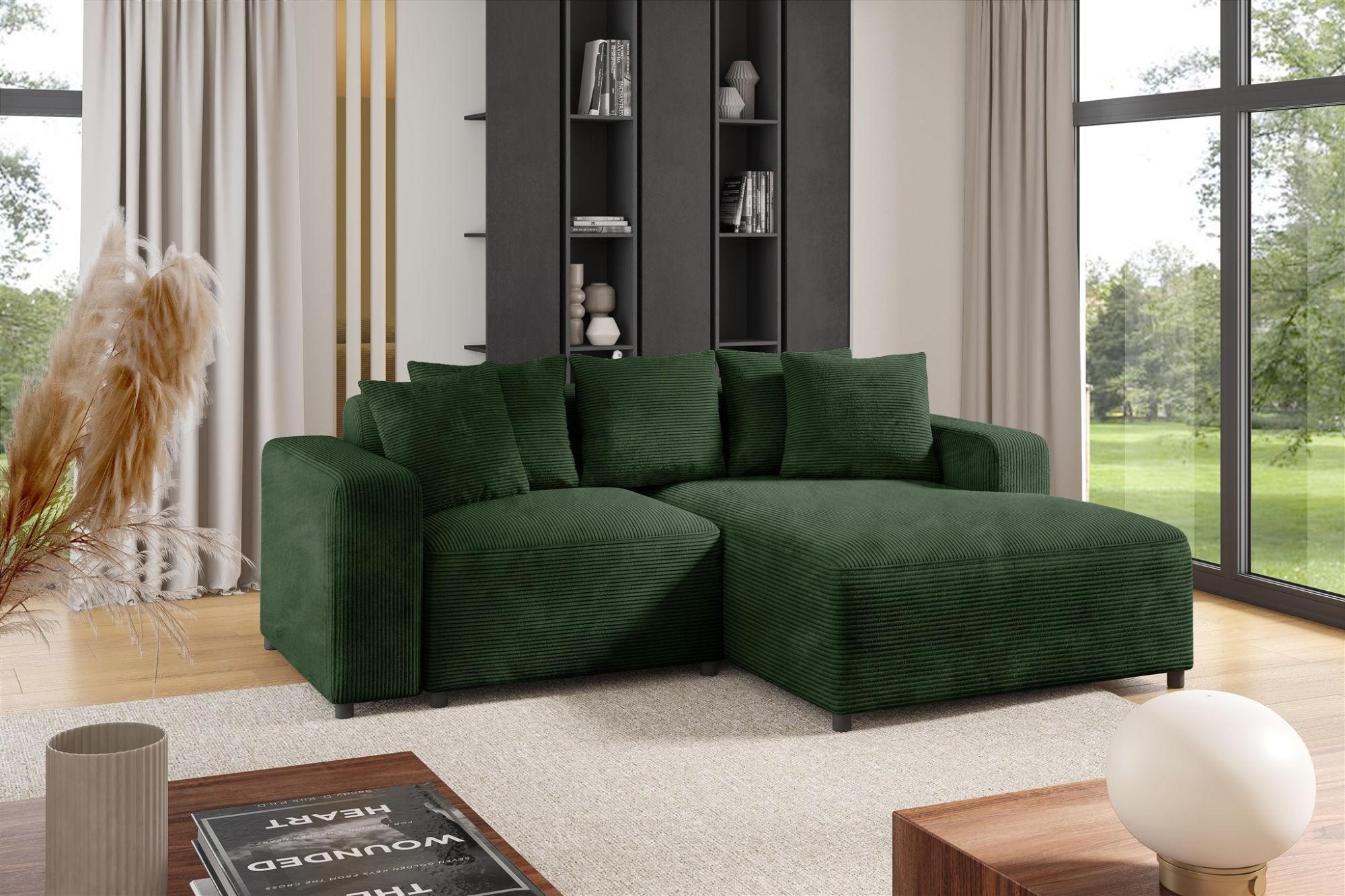 ECKSOFA Megan Xs In Stoff Poso - Dunkelgrün, Holzwerkstoff/Textil (240/165cm) - Fun Möbel
