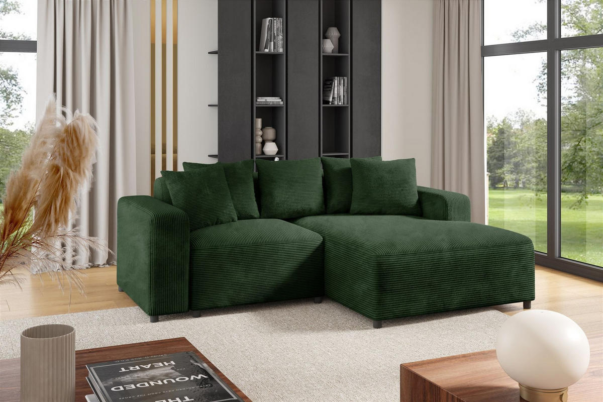 ECKSOFA Megan Xs In Stoff Poso - Dunkelgrün, Holzwerkstoff/Textil (240/165cm) - Fun Möbel