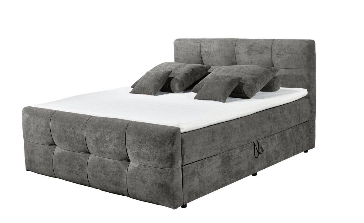 BOXBETT mit 9‑Zonen-Tonnentaschenfederkern-Matratze, HR-30-Topper, Bettkasten - Schwarz/Graphitfarben, Holz/Kunststoff (160/200cm) - ed exciting design