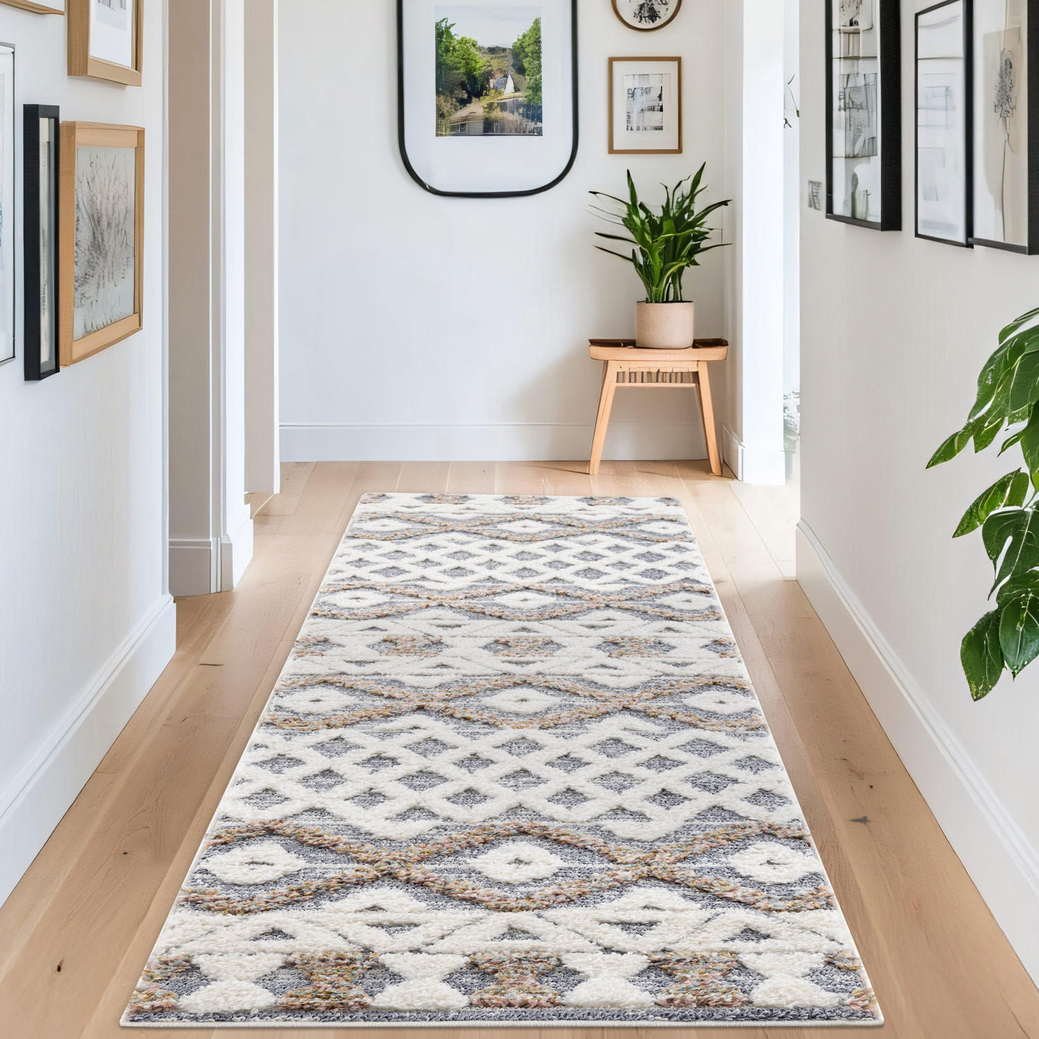 HOCHFLOR-TEPPICH Focus 3050 Grau 80x300 cm - Multicolor/Creme, Textil (80/300cm) - carpet city