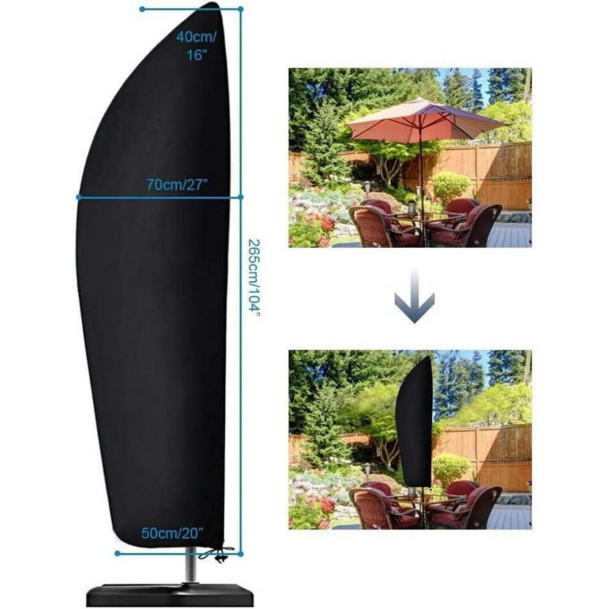 SONNENSCHIRM Schutzhülle 265 cm 210D Oxford Schwarz - Schwarz, Textil (265/70/40cm)