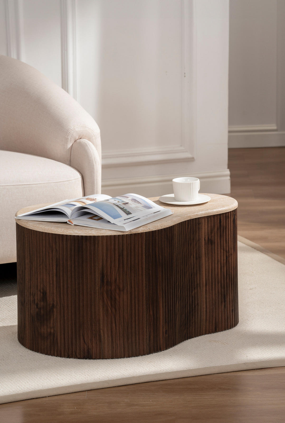 COUCHTISCH - Travertin Dekor / Eiche Dunkel Dekor - 70 cm - Braun, Holzwerkstoff (47/70/38cm) - home24