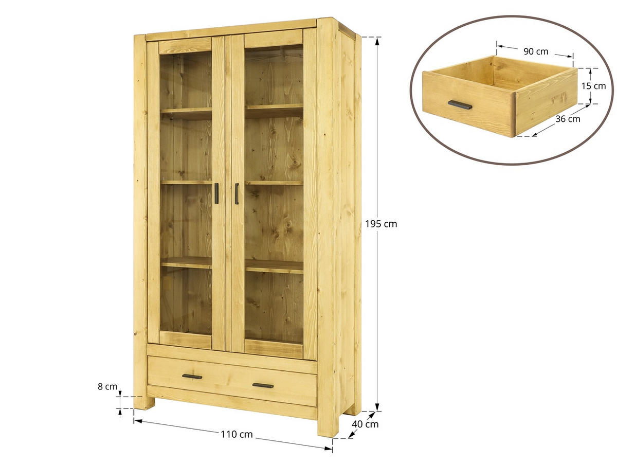 VITRINE aus Massivholz Sara - Honig, Holz (110/195/40cm) - Seart