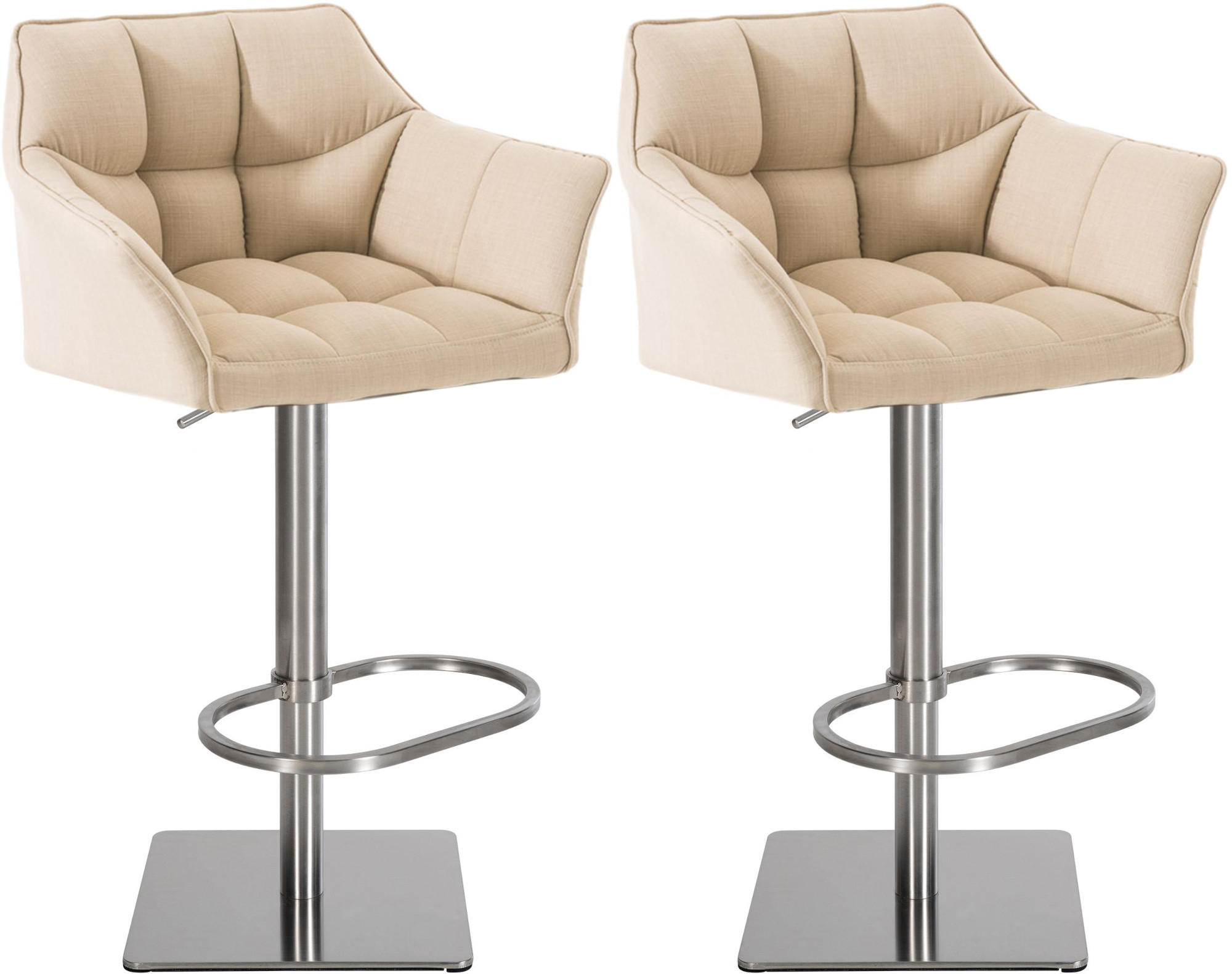 BARHOCKER 2er Set Stoff Creme - Edelstahlfarben/Creme, Textil/Metall (64/88/45cm) - CLP